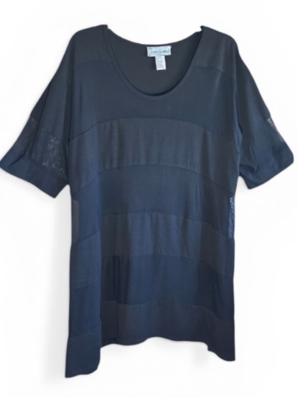PORTOCRUZ Black Beach Coverup with Sheer Insert Panels and 3/4 Sleeves XL